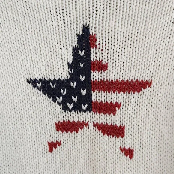 Wooden Ships Open Knit American Flag Star Sweater USA Patriotic Women's S/M - Picture 6 of 9